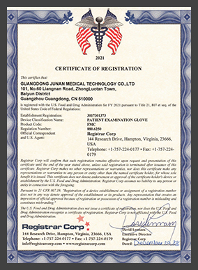 Patient Examination Glove -  Certificate Of Registration